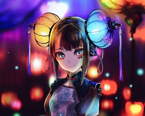 Preview wallpaper girl, glance, lanterns, holiday, anime, art