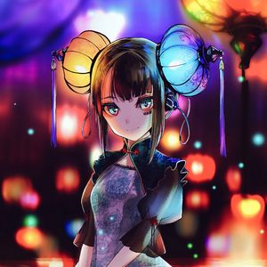 Preview wallpaper girl, glance, lanterns, holiday, anime, art