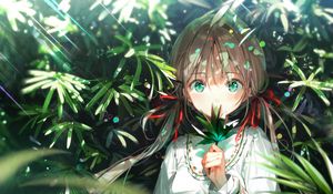 Preview wallpaper girl, glance, leaves, rays, anime, art