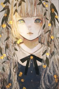 Preview wallpaper girl, glance, leaves, anime, art