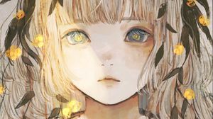 Preview wallpaper girl, glance, leaves, anime, art