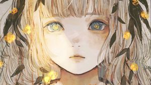 Preview wallpaper girl, glance, leaves, anime, art