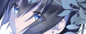 Preview wallpaper girl, glance, leaves, anime, art, blue