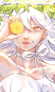 Preview wallpaper girl, glance, lemons, fruit, anime, art