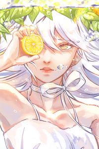 Preview wallpaper girl, glance, lemons, fruit, anime, art