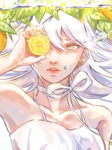 Preview wallpaper girl, glance, lemons, fruit, anime, art