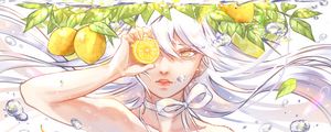 Preview wallpaper girl, glance, lemons, fruit, anime, art