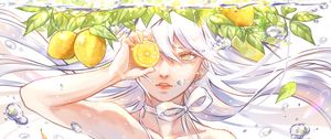 Preview wallpaper girl, glance, lemons, fruit, anime, art