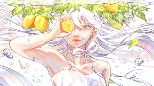 Preview wallpaper girl, glance, lemons, fruit, anime, art