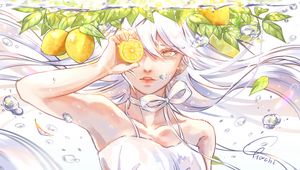 Preview wallpaper girl, glance, lemons, fruit, anime, art