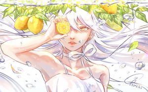 Preview wallpaper girl, glance, lemons, fruit, anime, art