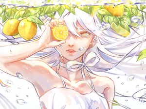 Preview wallpaper girl, glance, lemons, fruit, anime, art