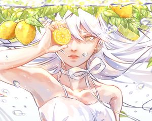 Preview wallpaper girl, glance, lemons, fruit, anime, art