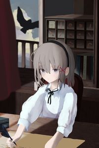 Preview wallpaper girl, glance, letter, anime