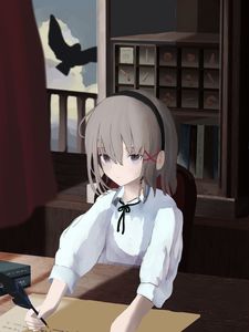Preview wallpaper girl, glance, letter, anime