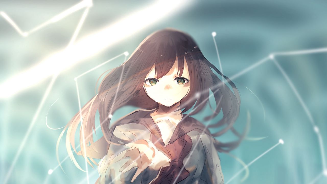 Wallpaper girl, glance, lines, anime, art, cartoon