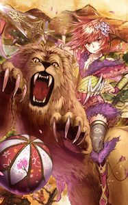 Preview wallpaper girl, glance, lion, grin, anime, art