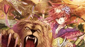 Preview wallpaper girl, glance, lion, grin, anime, art