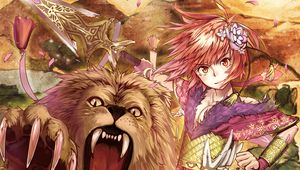 Preview wallpaper girl, glance, lion, grin, anime, art