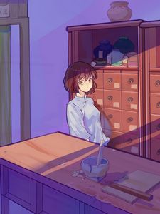 Preview wallpaper girl, glance, lockers, anime, art