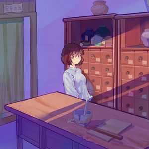 Preview wallpaper girl, glance, lockers, anime, art