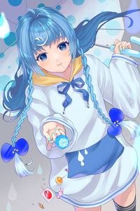Preview wallpaper girl, glance, lollipop, anime, art, blue