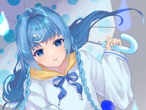 Preview wallpaper girl, glance, lollipop, anime, art, blue