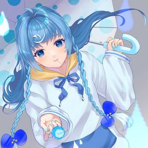 Preview wallpaper girl, glance, lollipop, anime, art, blue