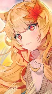 Preview wallpaper girl, glance, maple leaf, anime
