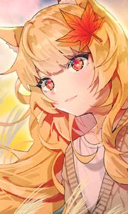 Preview wallpaper girl, glance, maple leaf, anime