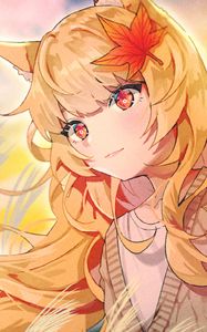 Preview wallpaper girl, glance, maple leaf, anime