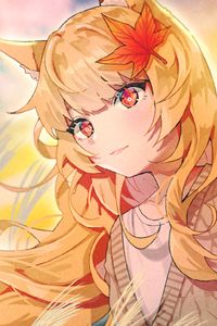 Preview wallpaper girl, glance, maple leaf, anime