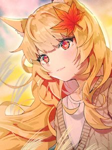 Preview wallpaper girl, glance, maple leaf, anime