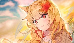 Preview wallpaper girl, glance, maple leaf, anime