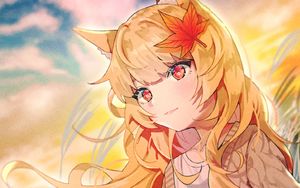 Preview wallpaper girl, glance, maple leaf, anime