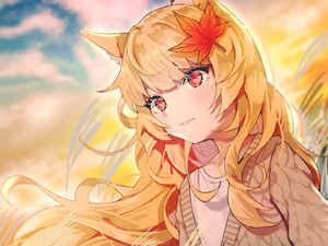 Preview wallpaper girl, glance, maple leaf, anime