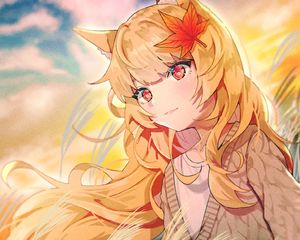 Preview wallpaper girl, glance, maple leaf, anime