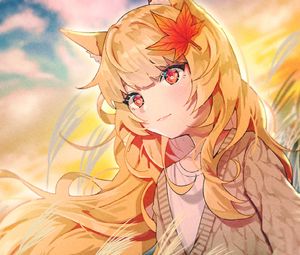 Preview wallpaper girl, glance, maple leaf, anime
