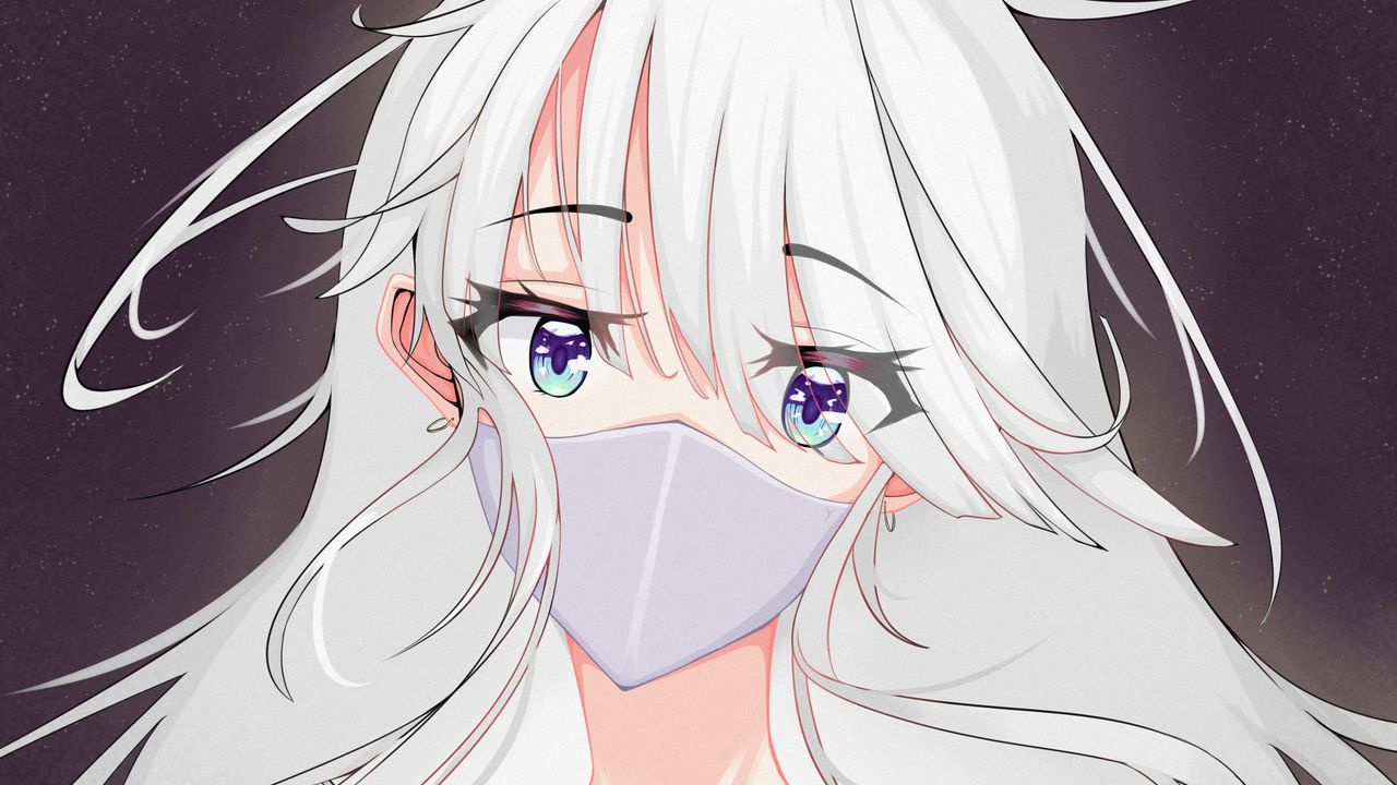 Wallpaper girl, glance, mask, anime, white