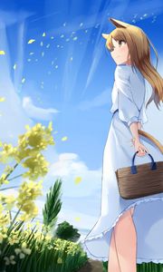Preview wallpaper girl, glance, neko, ears, bag, anime