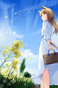 Preview wallpaper girl, glance, neko, ears, bag, anime