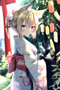 Preview wallpaper girl, glance, neko, ears, kimono, anime