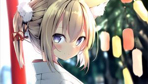 Preview wallpaper girl, glance, neko, ears, kimono, anime