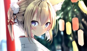 Preview wallpaper girl, glance, neko, ears, kimono, anime