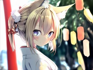 Preview wallpaper girl, glance, neko, ears, kimono, anime