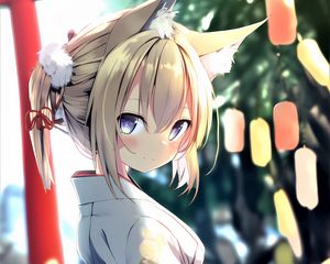 Preview wallpaper girl, glance, neko, ears, kimono, anime