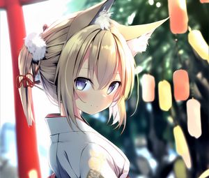 Preview wallpaper girl, glance, neko, ears, kimono, anime