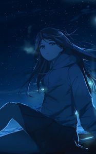 Preview wallpaper girl, glance, night, anime, art