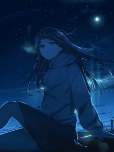 Preview wallpaper girl, glance, night, anime, art