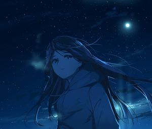 Preview wallpaper girl, glance, night, anime, art